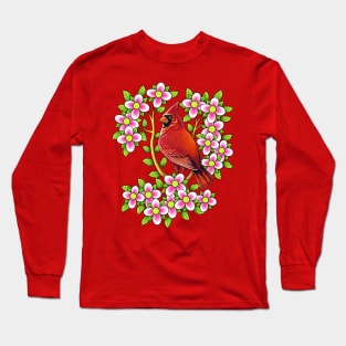 Red Cardinal dogwood flower North Carolina Virginia Long Sleeve T-Shirt